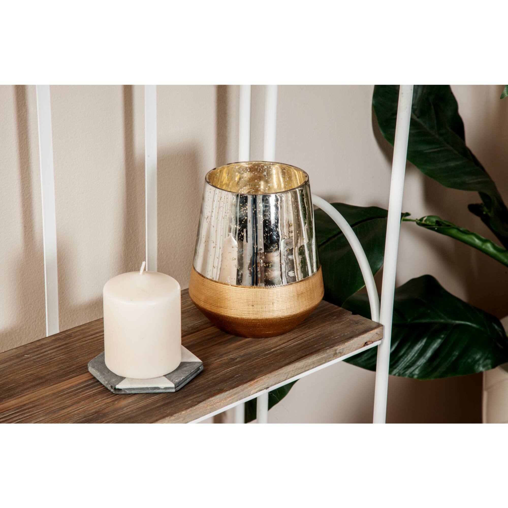 7" Gold & Silver Glass Modern Candlestick Holder